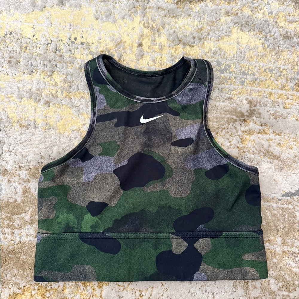 Nike Green and Black Camouflage Sports Bra
